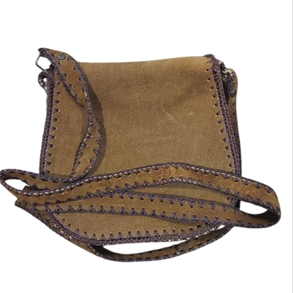 Vintage Whip Stitch Leather Suede Crossbody Bag Huanchaco
